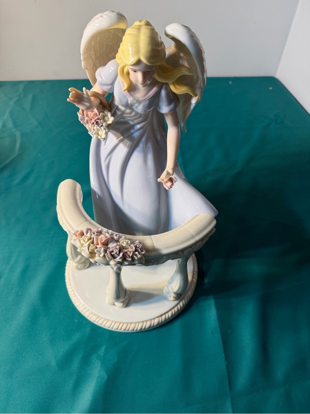 Porcelain Angel Figurine in Soft Blue and Cream - Decorative Home Accent